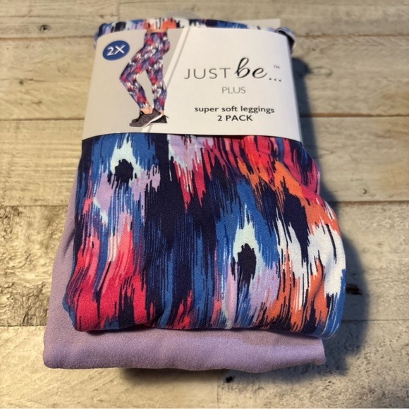 Just Be Plus Super Soft Leggings 2X & 3X Two Pack - Paint Brush & Purple Rose - Picture 5 of 16